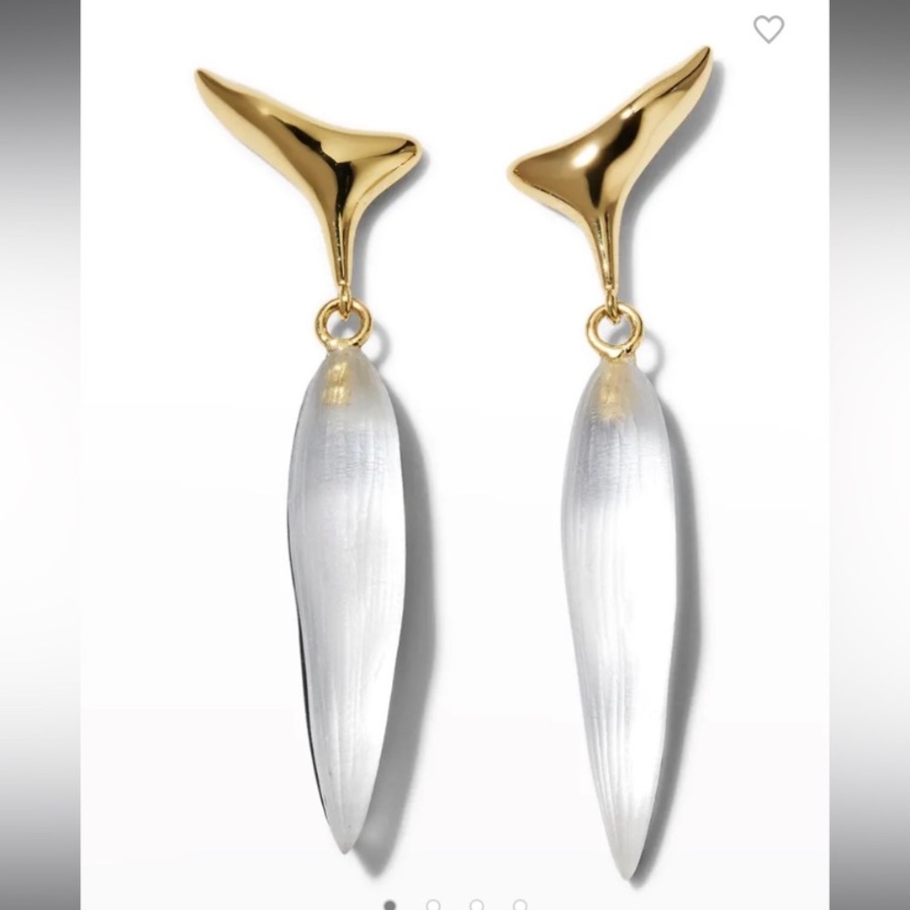 ALEXIS BITTAR • NEW Blue Grey Lucite Molten Gold Metal Spear Drop Post Earrings - Picture 5 of 13